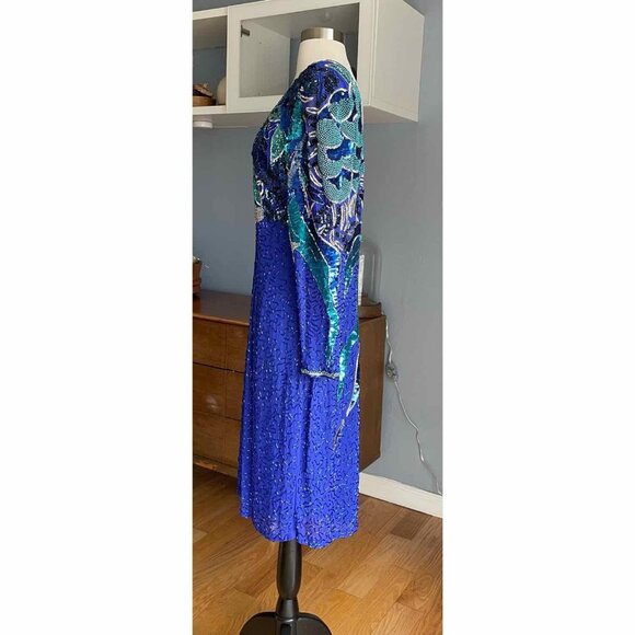 Vintage 80's NiteLine Beaded Sequin Silk Shooting Star Statement Dress Trophy - Picture 4 of 9